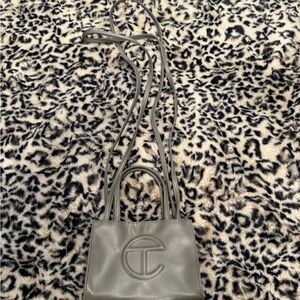 Telfar Small Crossbody Shopper Bag in Gray worn ONCE
